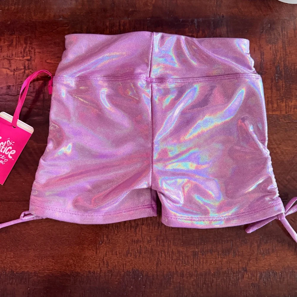 GIRL'S SIZE 5-6 JUSTICE ALL OVER FOIL DANCE & GYMNASTICS SHORTS Purple New